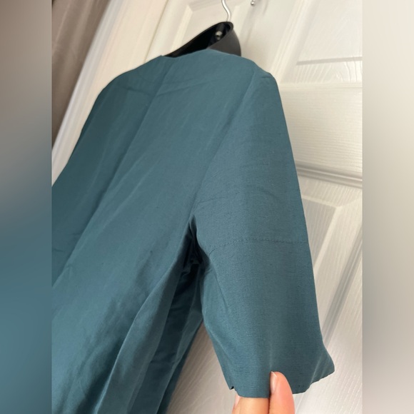 COS Cotton Linen A-Line Shirt Dress Mini Teal Blue Size 8 Minimalist Classic - Picture 6 of 15